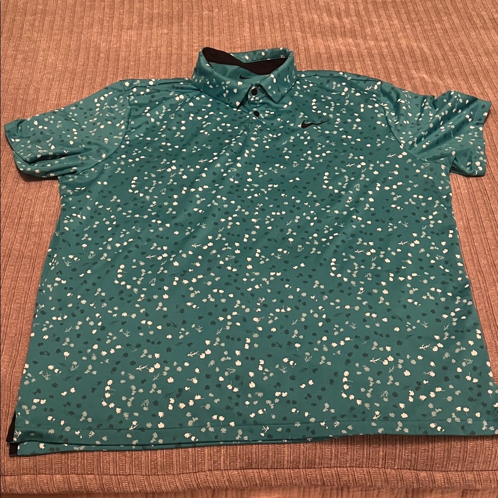 Nike Men's Teal and Black Pattern Polo
